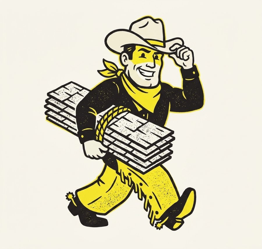 Retro Americana cowboy roofer mascot