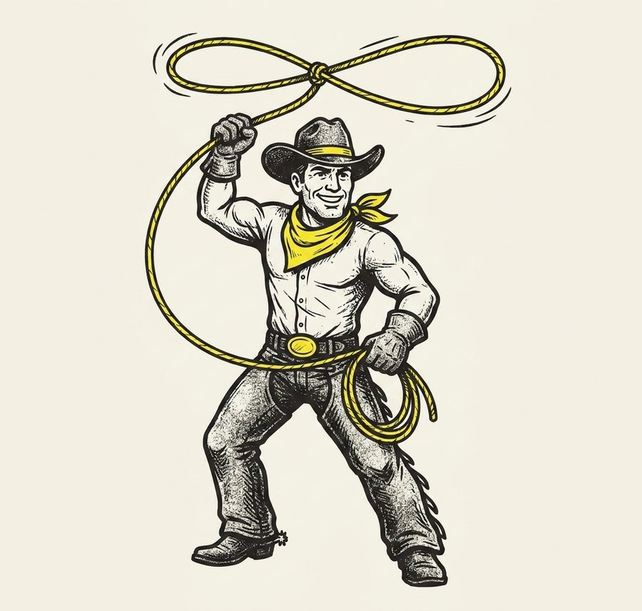 Vintage woodcut wrangler mascot