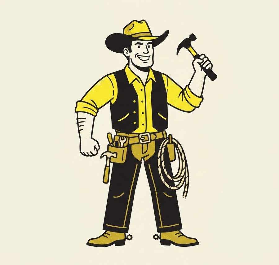 Modern flat cowboy roofer mascot